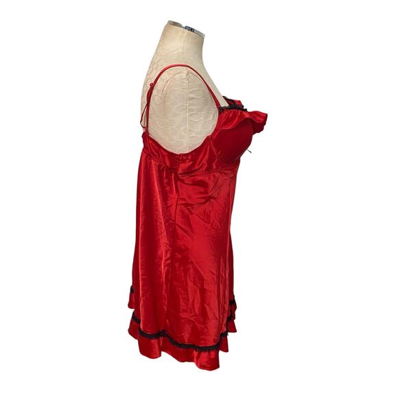 Flora’s Follies Red Satin Babydoll Sexy Lingerie Chemise Slip Plus Size 2X - Picture 3 of 8